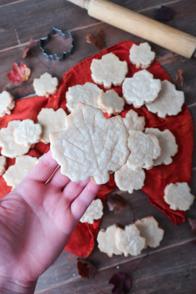 canadian maple leaf cookies; cookies shaped like maple leaves and flavored with maple sandwiched around maple buttercream