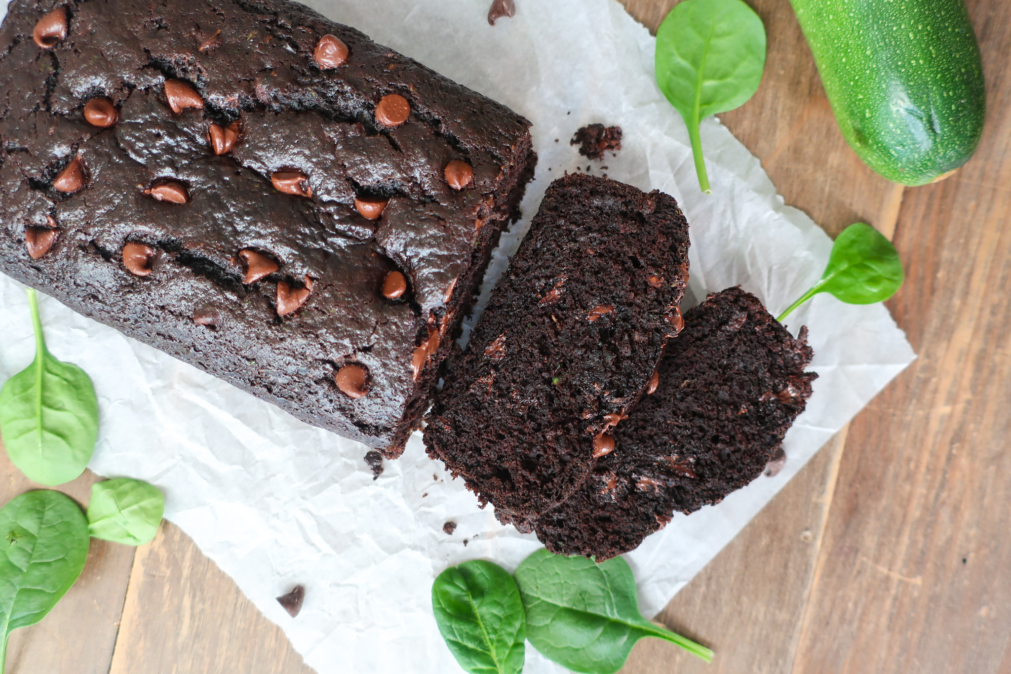 moist double chocolate zucchini and spinach bread; healthy breakfast recipes; healthy bread; zucchini bread