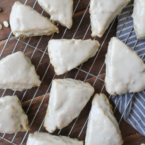 glazed scones; baking ingredients for scones; earl grey scones; lemon scones; sweet breakfast brunch recipe earl grey lemon scones with white chocolate lemon glaze