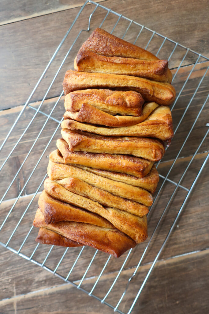 cinnamon sugar sweet potato pull-apart bread before adding brown butter vanilla glaze