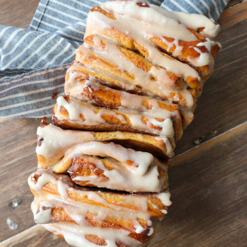 cinnamon sugar sweet potato pull-apart bread drizzled with brown butter vanilla glaze