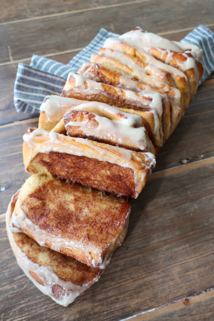 cinnamon sugar sweet potato pull-apart bread drizzled with brown butter vanilla glaze