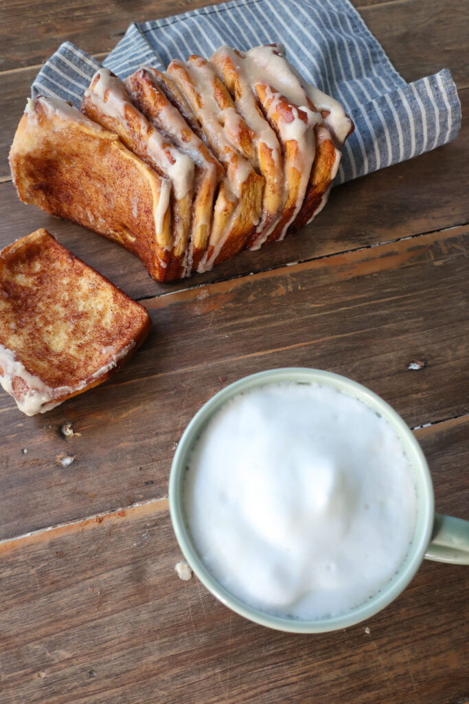 cinnamon sugar sweet potato pull-apart bread drizzled with brown butter vanilla glaze