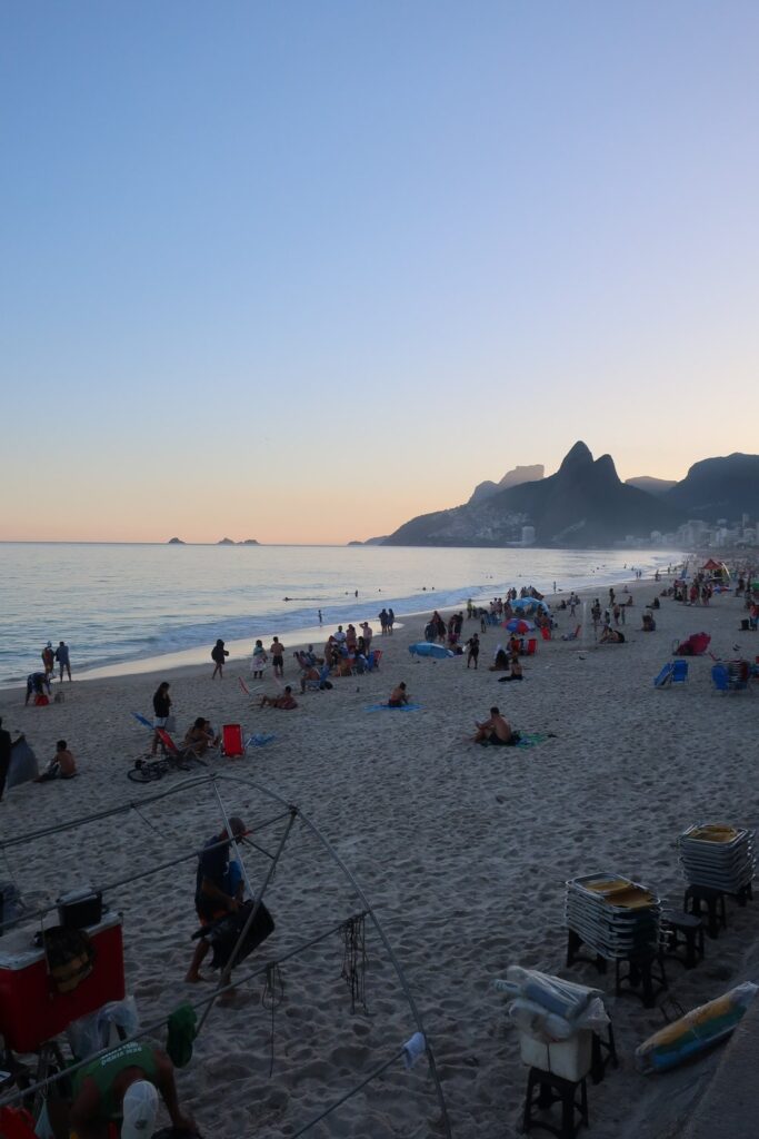 ipanema beach at sunset; rio de Janeiro brazil; solo female travel; female backpacking tips; backpacking south america; brazil travel