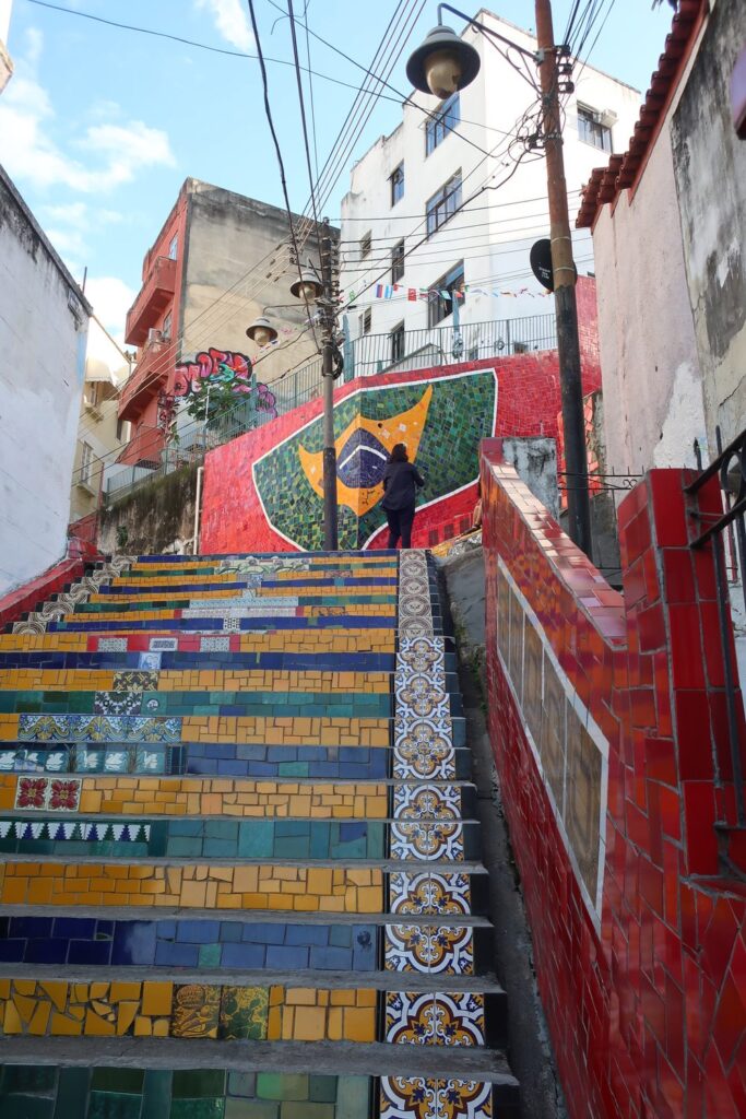 colorful Selarón Staircase in Rio de Janeiro, Brazil; backpacking south america; solo backpacking trip; female backpacking trip tips; solo travel tips; solo female travel; brazil travel itinerary