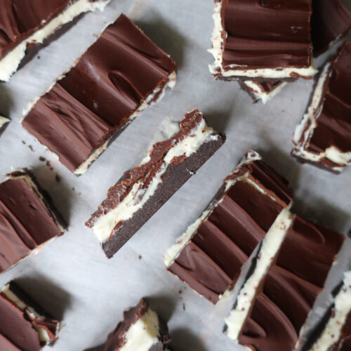 no bake mint chocolate bars on parchment paper