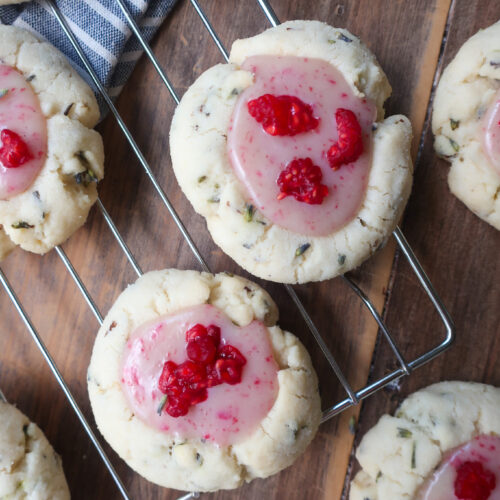 lavender thumbprint cookies with white chocolate raspberry ganache