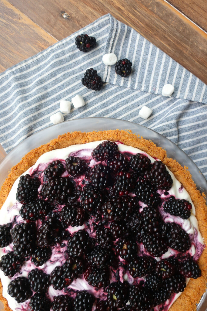 blackberry pie with marshmallows and fresh fruit