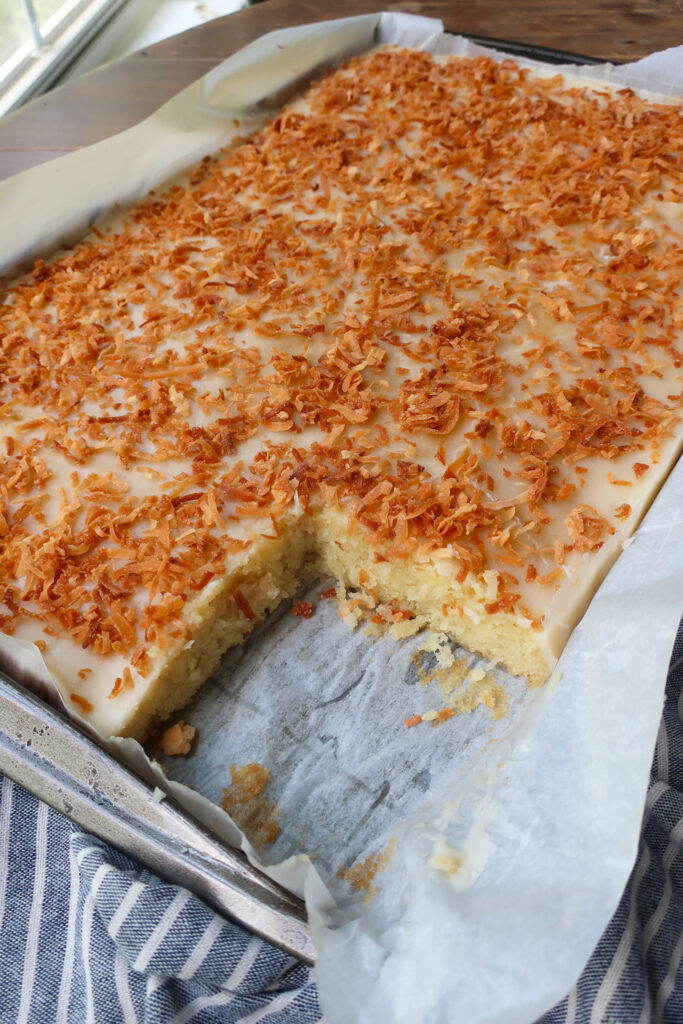 cut coconut texas sheet cake