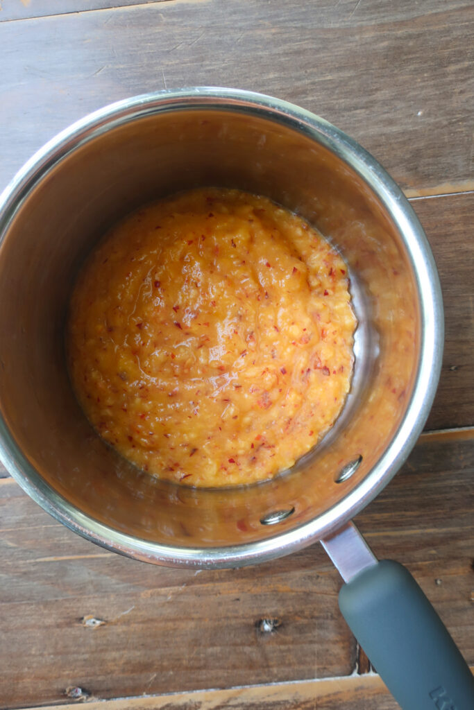 peach puree in pot