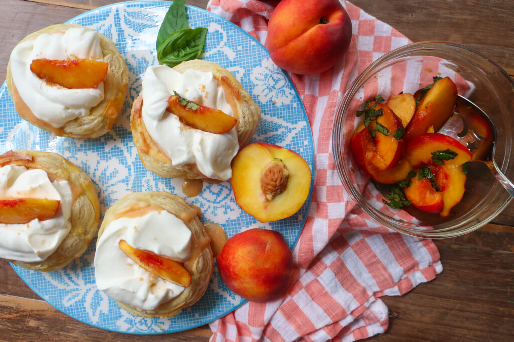 peach basil tarts with macerated peaches
