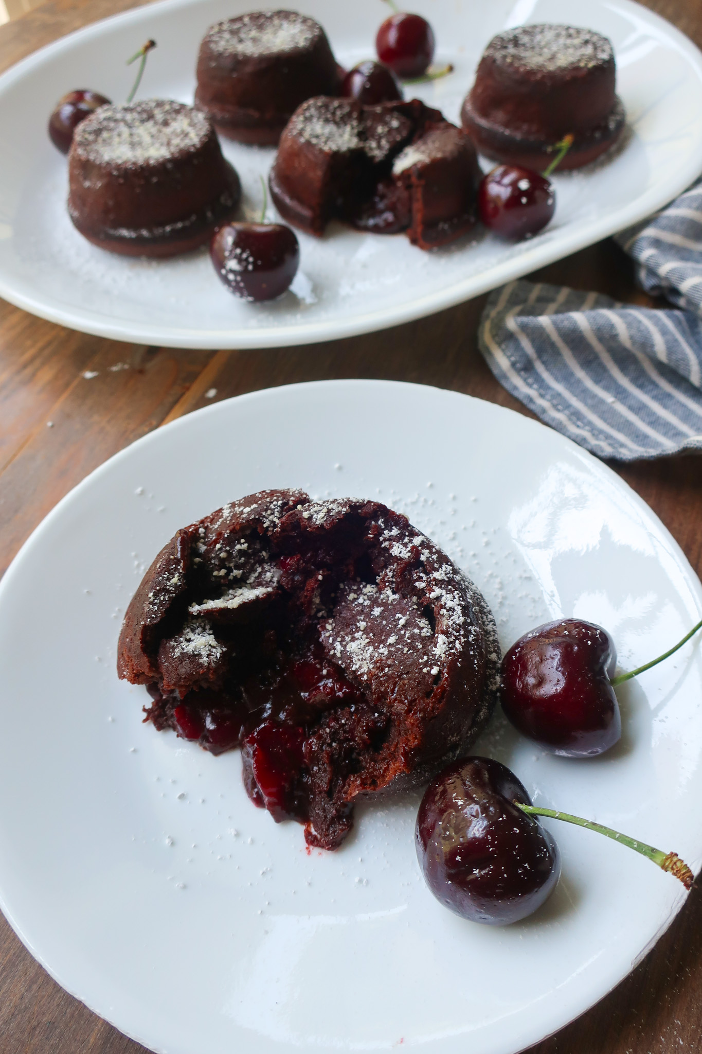 inside chocolate lava cake with cherry compote