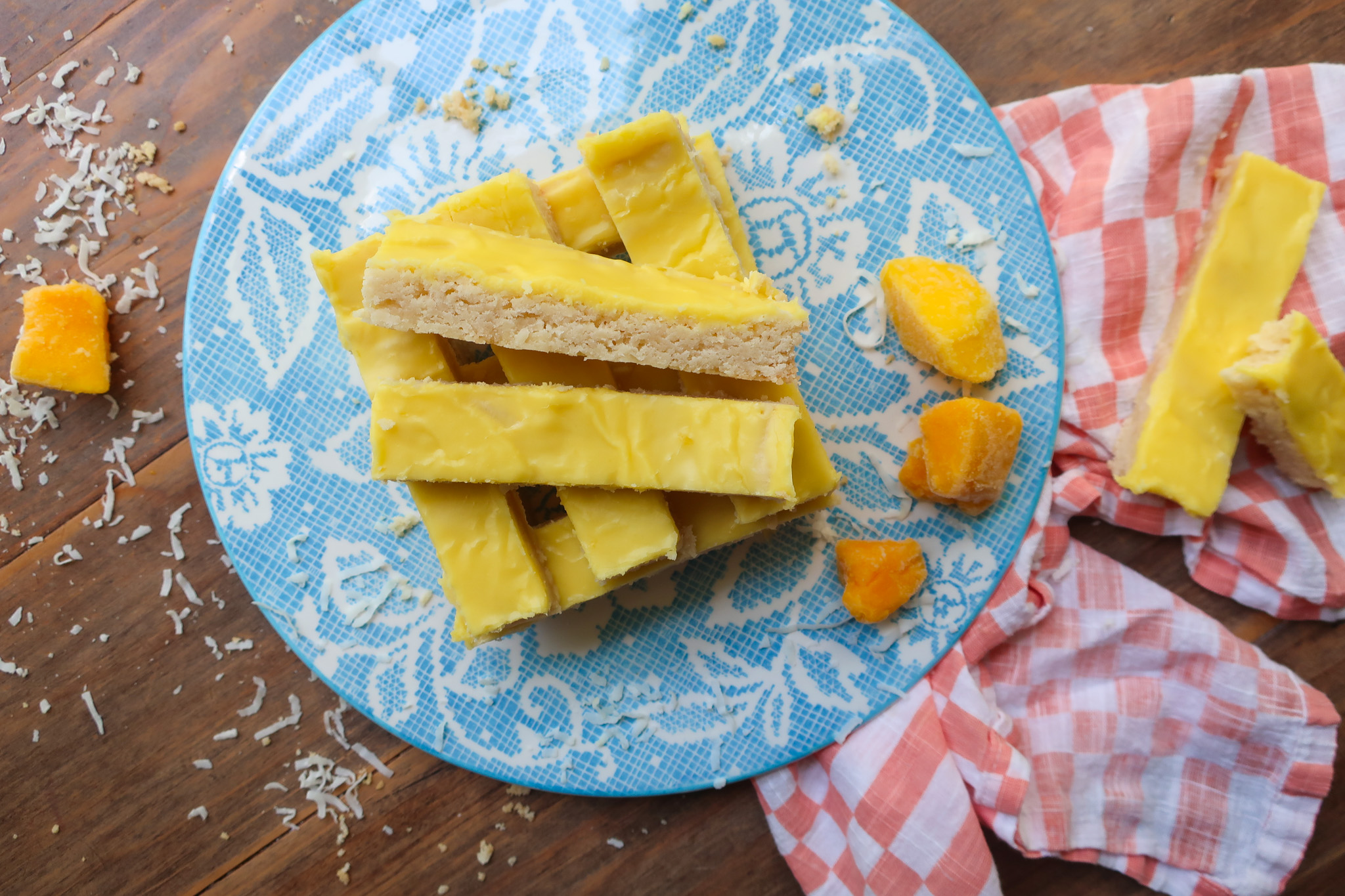 coconut shortbread with mango glaze