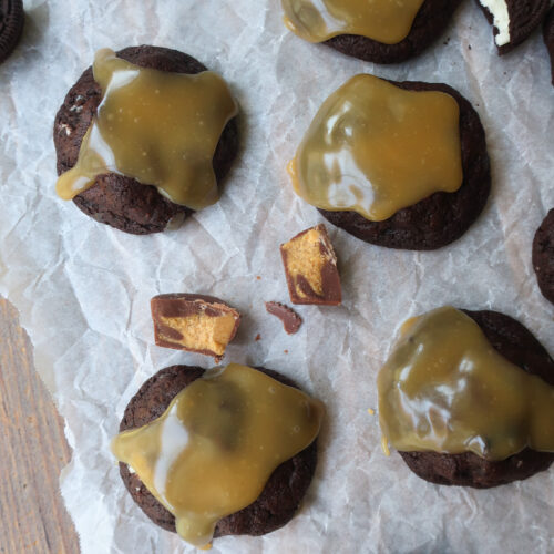 chocolate cookies with peanut butter frosting