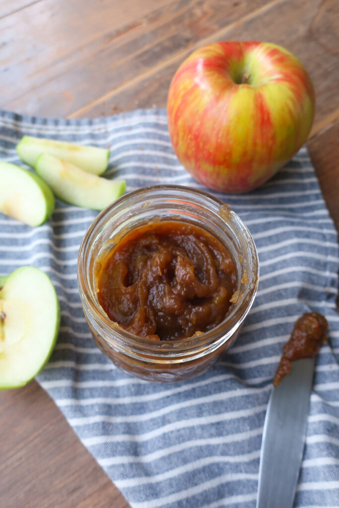 close up of apple butter in jar
