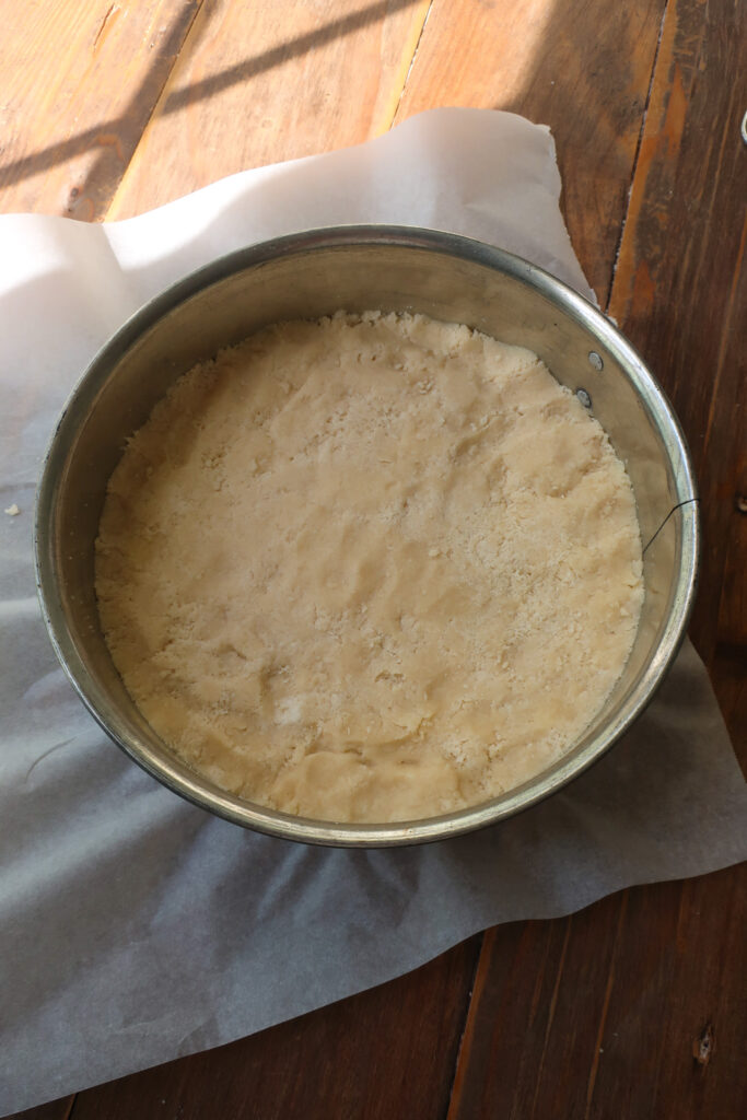 shortbread dough pressed into pan