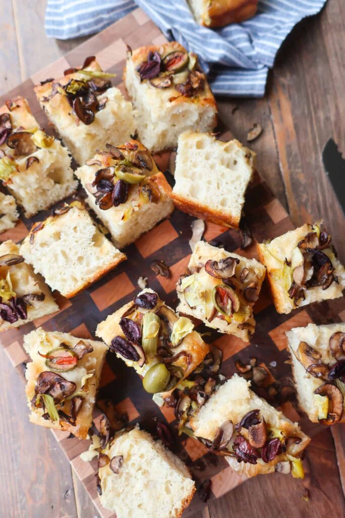 squares of Mediterranean focaccia