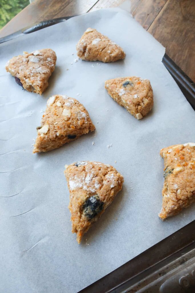 scones on baking sheet ready to be baked