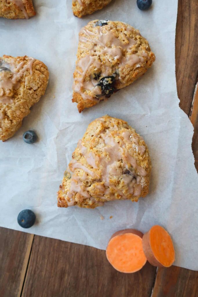 spiced sweet potato scones with cinnamon drizzle