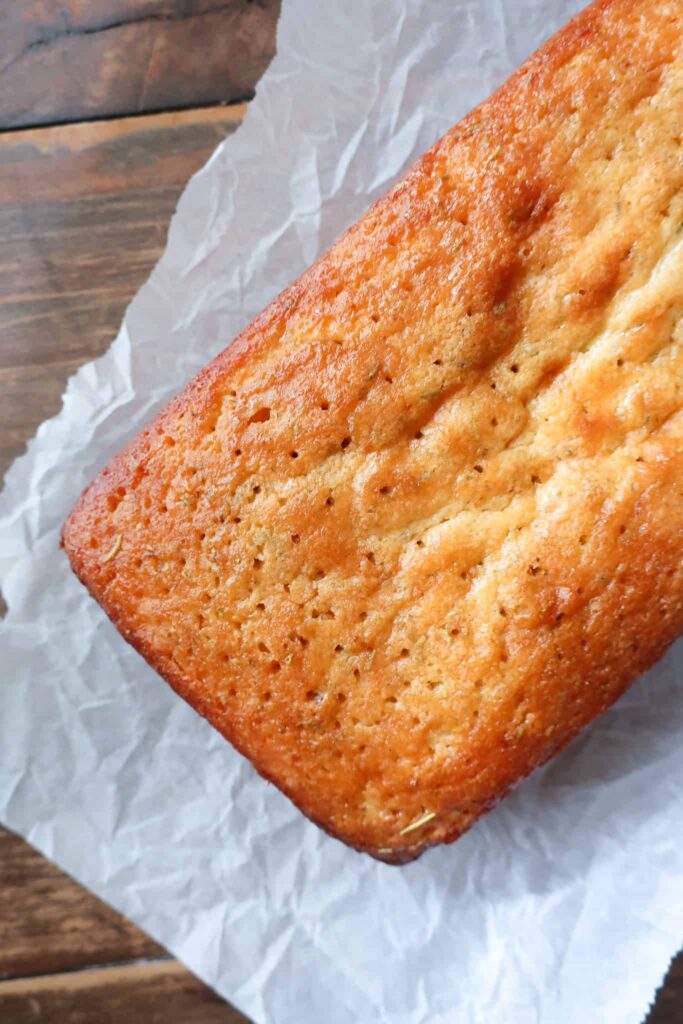 un-glazed lemon rosemary loaf with toothpick holes