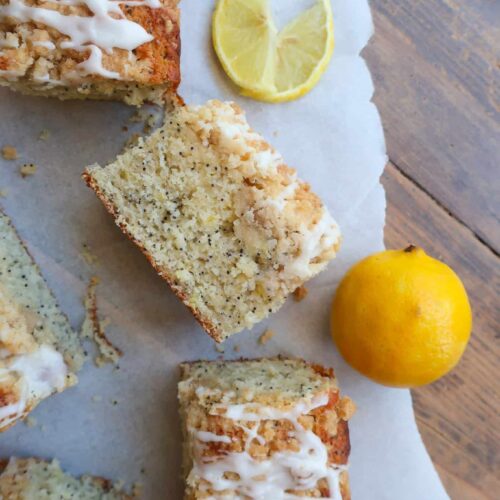 inside look at piece of lemon poppy seed coffee cake