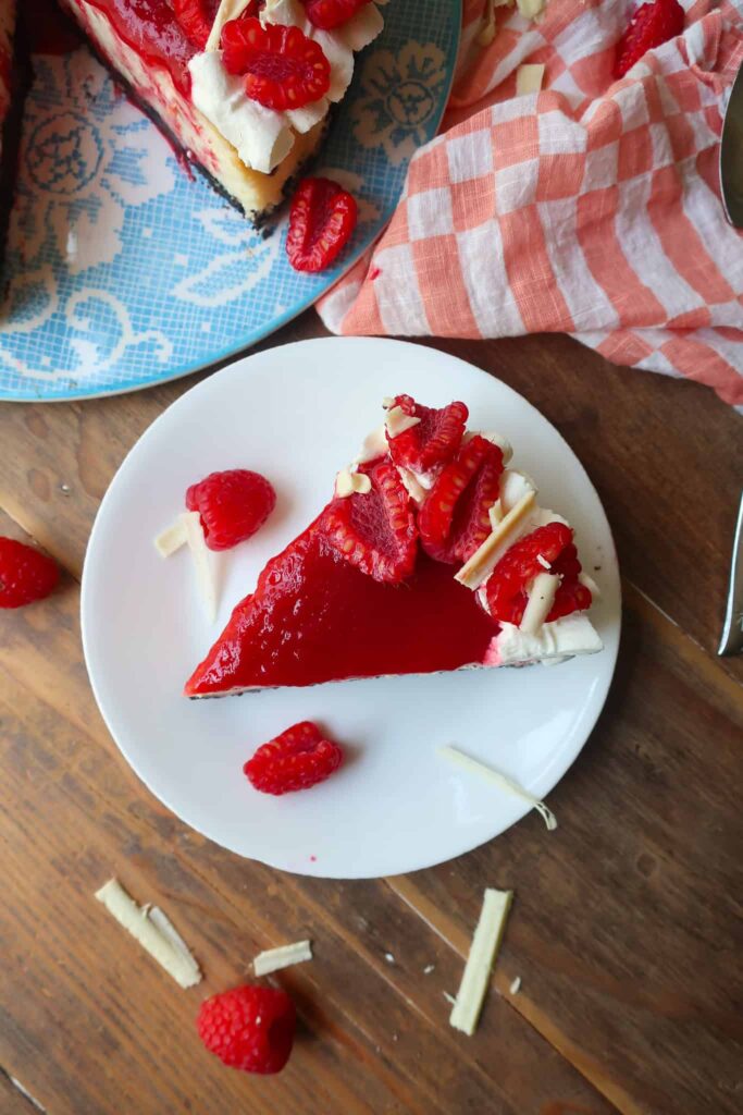 slice of white chocolate raspberry cheesecake