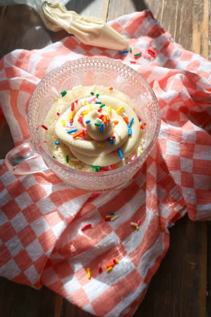 funfetti cake for one in mug