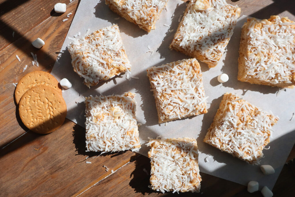 Irish fifteens rice krispie treats on table