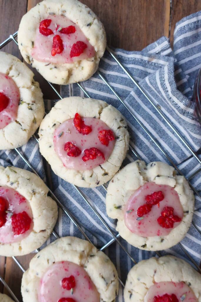 lavender thumbprint cookies with raspberry