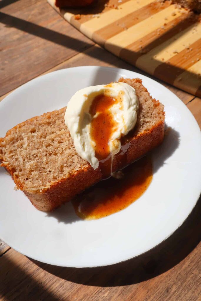 thick slice of loaf cake on plate