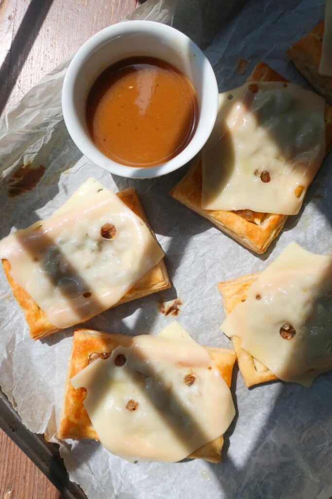easy French onion puff pastry with gravy