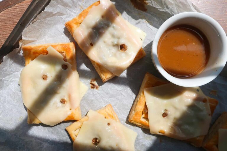 French onion puff pastry served with homemade gravy