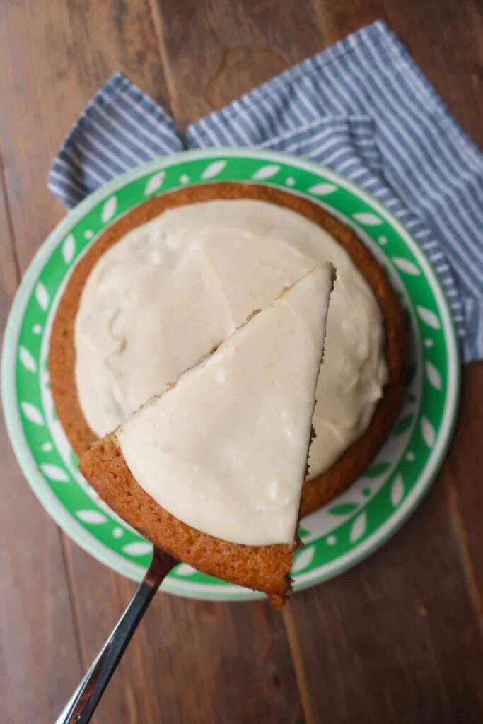 salted vanilla glaze on cake slice