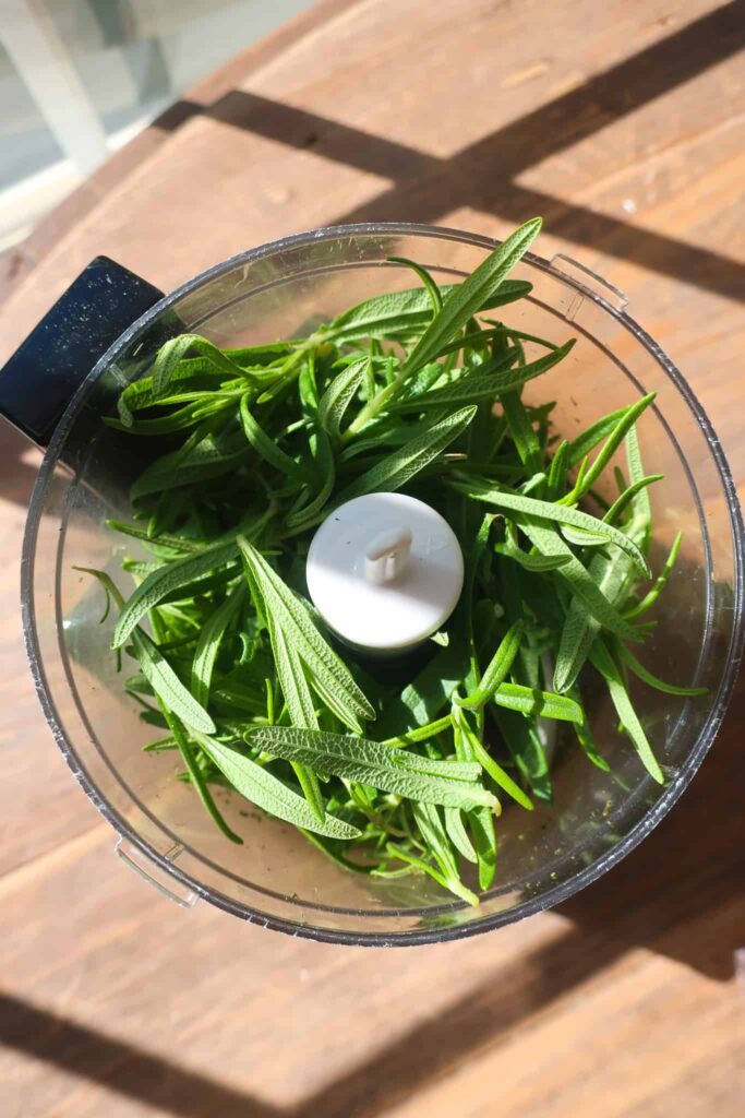 fresh rosemary in chopper