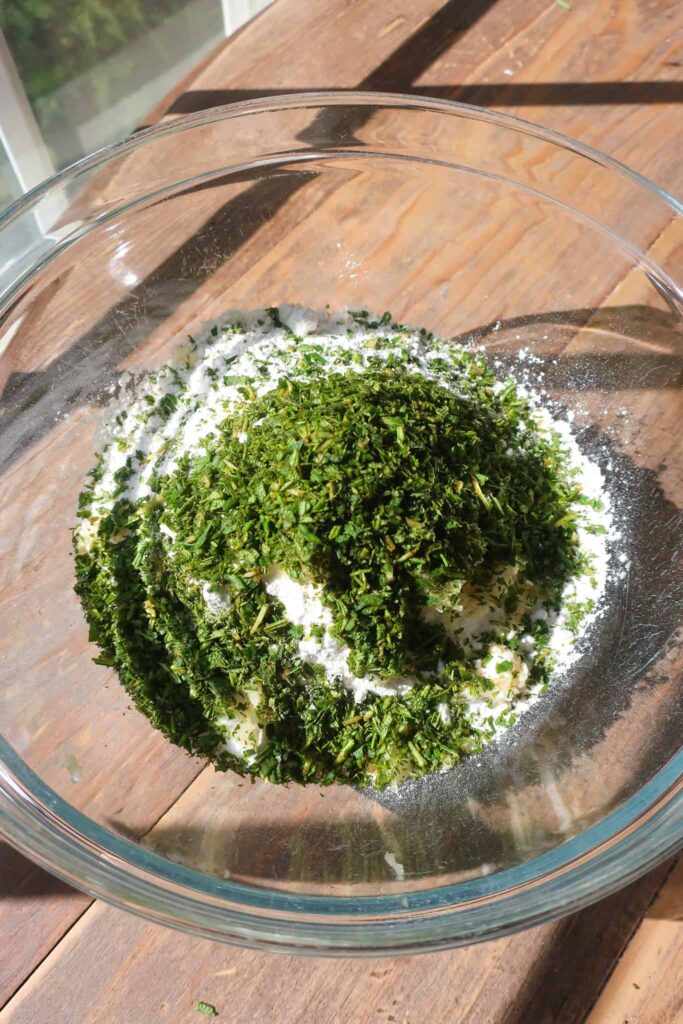 chopped rosemary with dry biscuit ingredients