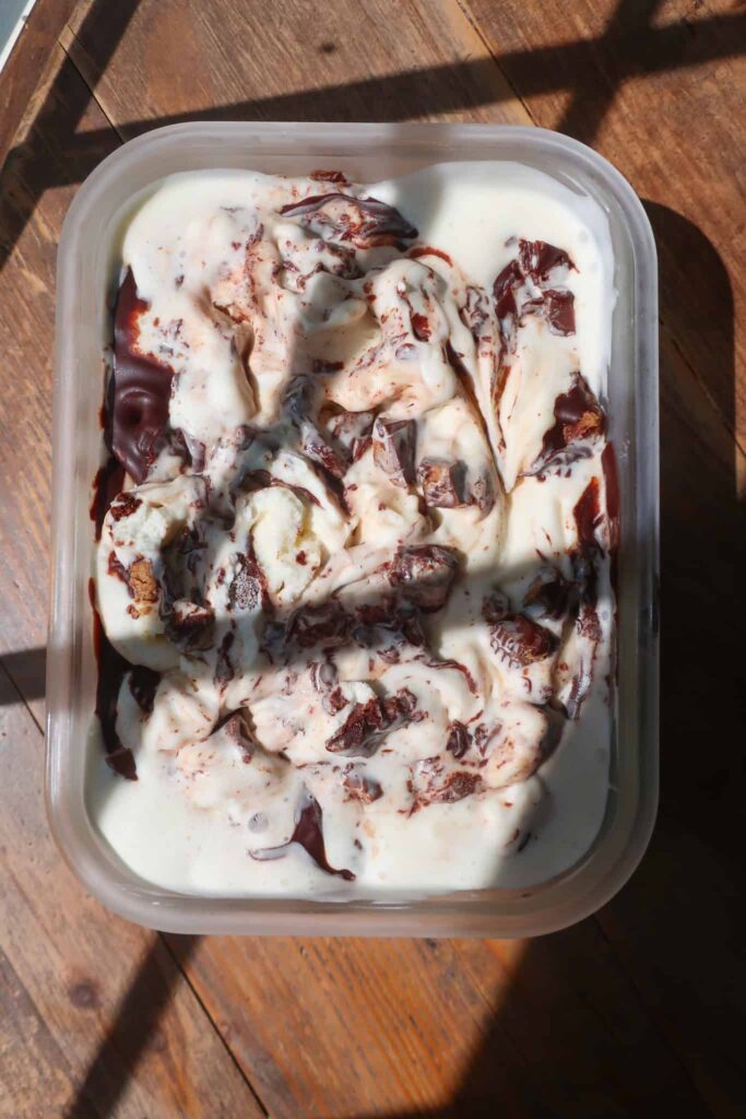 Moose Tracks frozen yogurt swirled in container