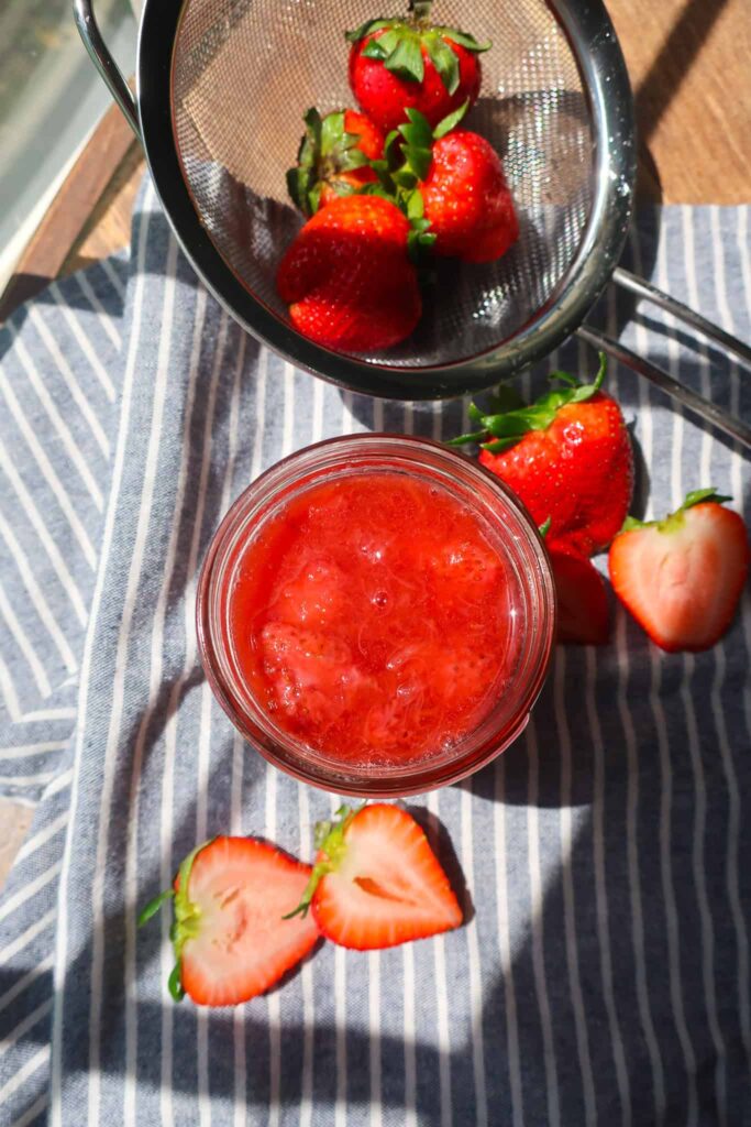 strawberry rhubarb compote in jar