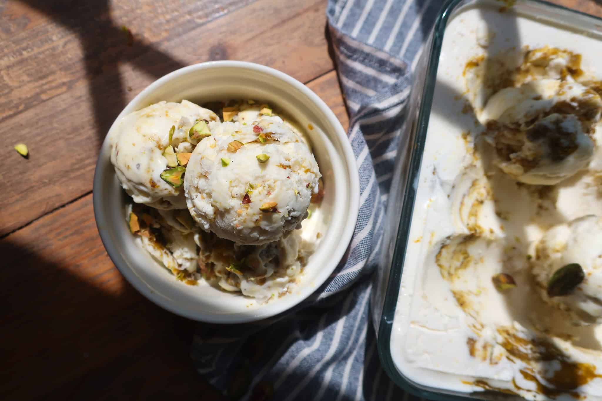homemade salted vanilla pistachio frozen yogurt