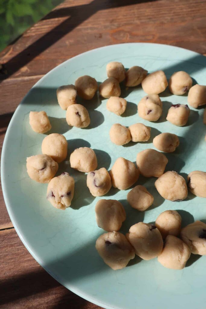 bites of edible cookie dough recipe on plate