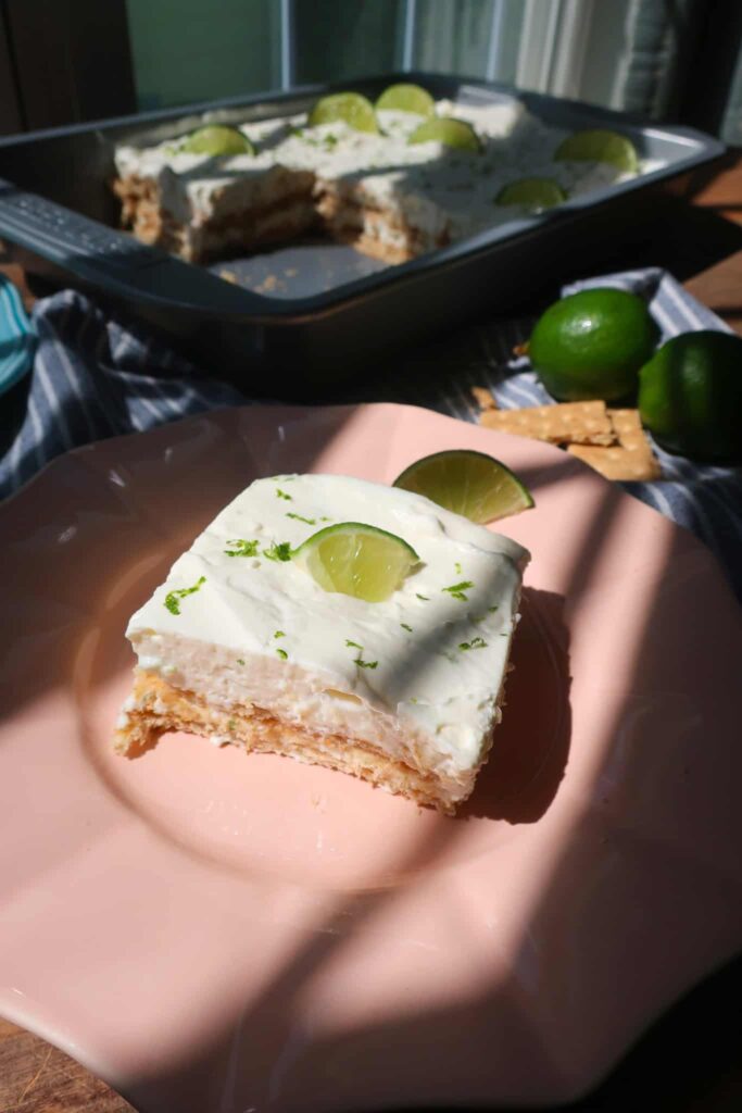 slice of no bake key lime dessert