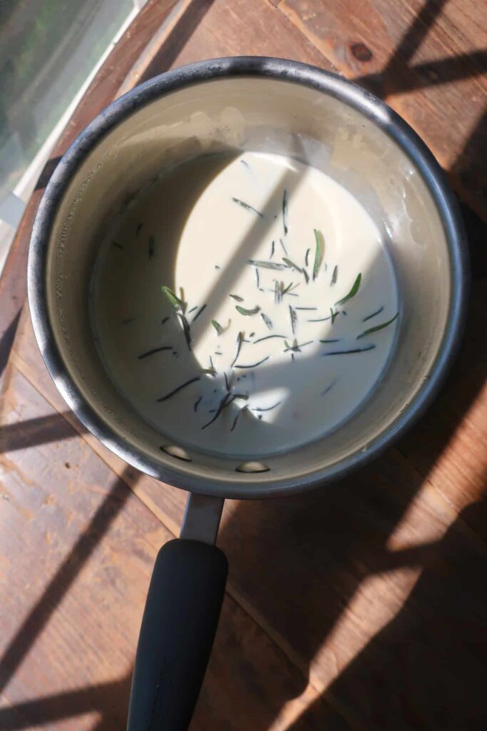 infusing rosemary in milk and cream