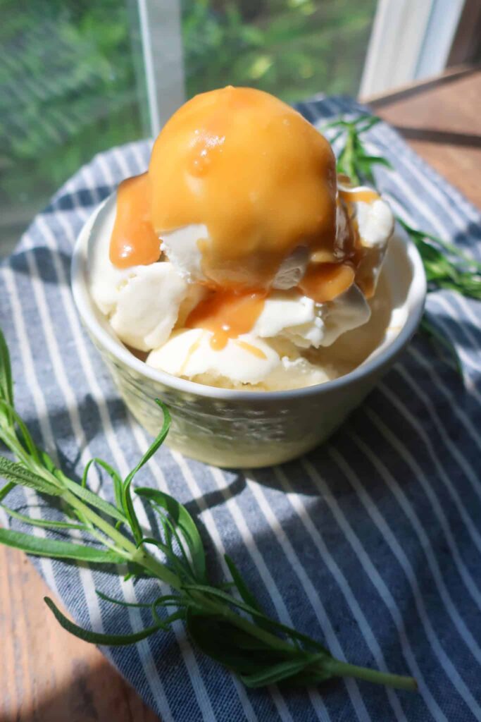 salted caramel sauce on ice cream