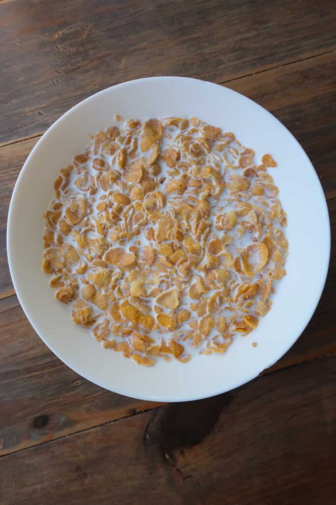 cornflakes soaking in milk
