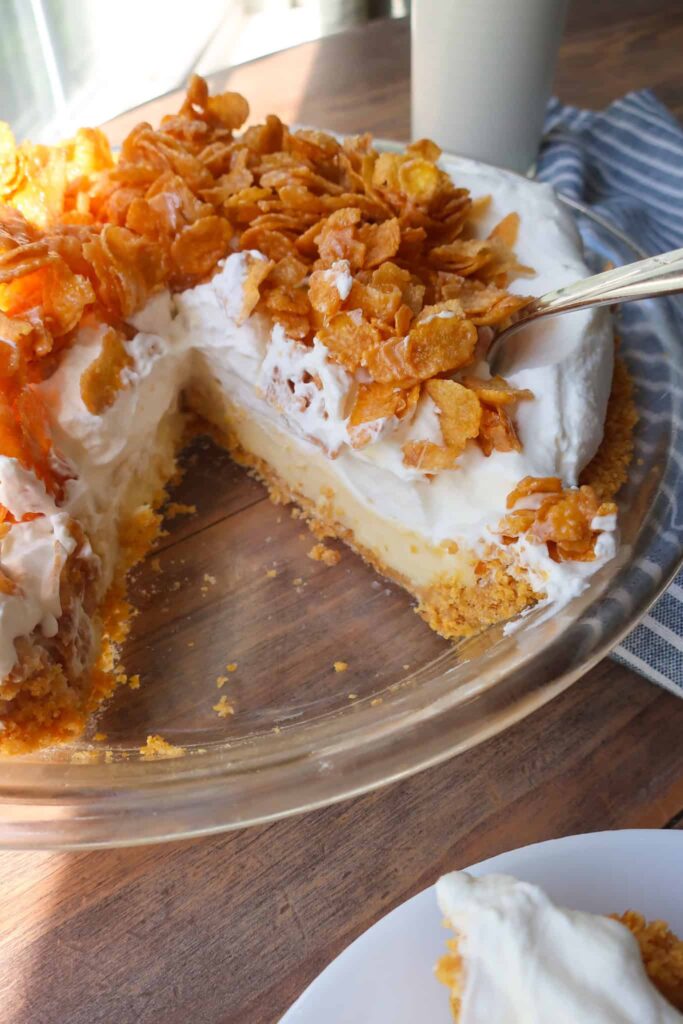 inside layers of cornflake custard pie