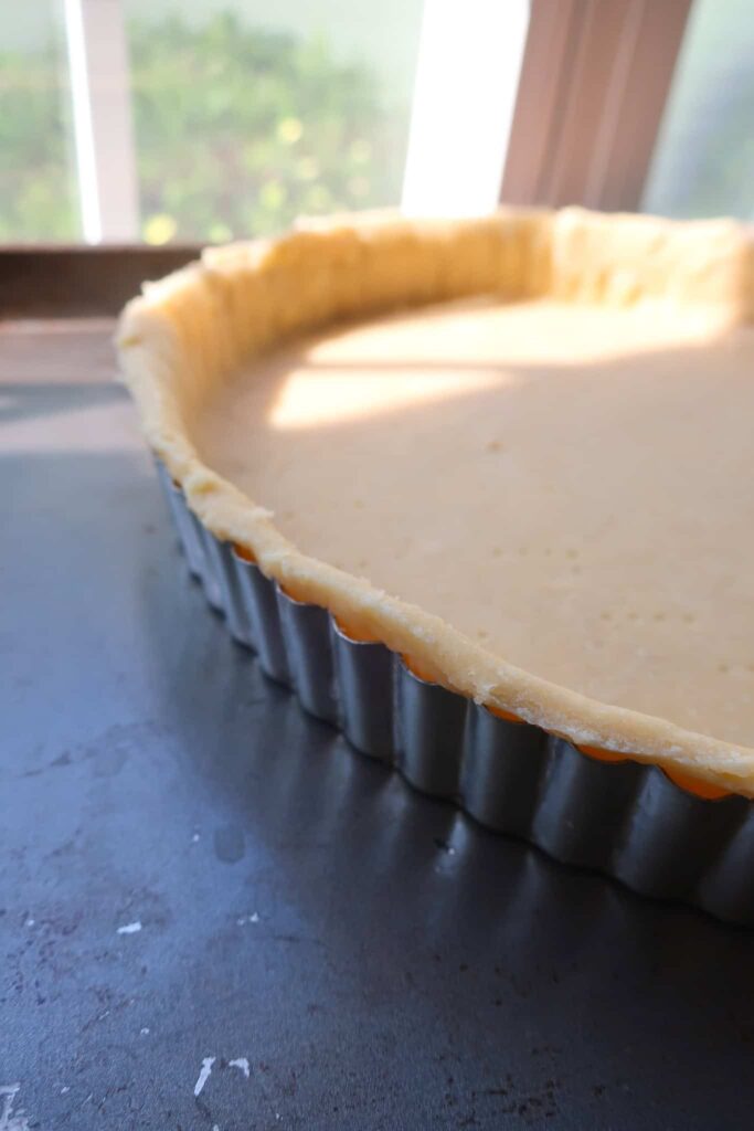 up close of tart dough in pan