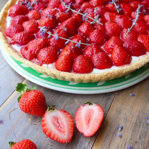strawberries and cream tart with fresh summer produce