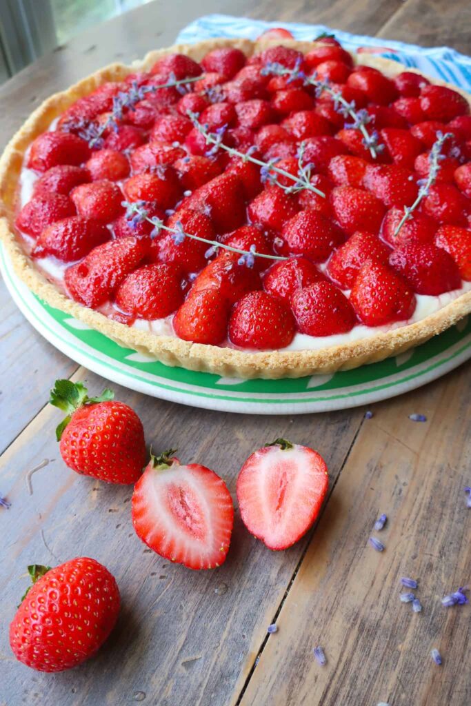 strawberries and cream tart with fresh summer produce