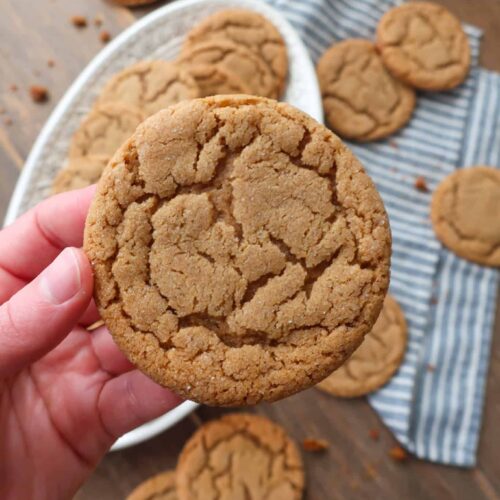 holding soft ginger cookie with crackly top