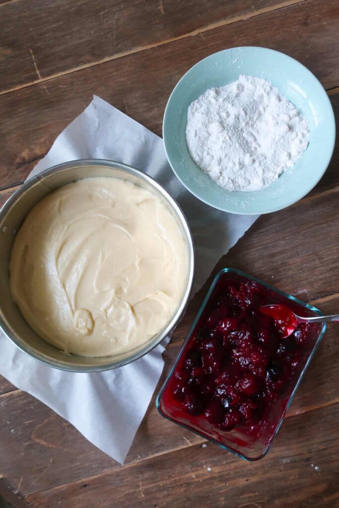 ingredients for homemade cherry coffee cake