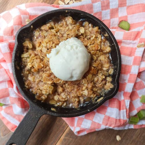 single serve rhubarb crisp with ice cream